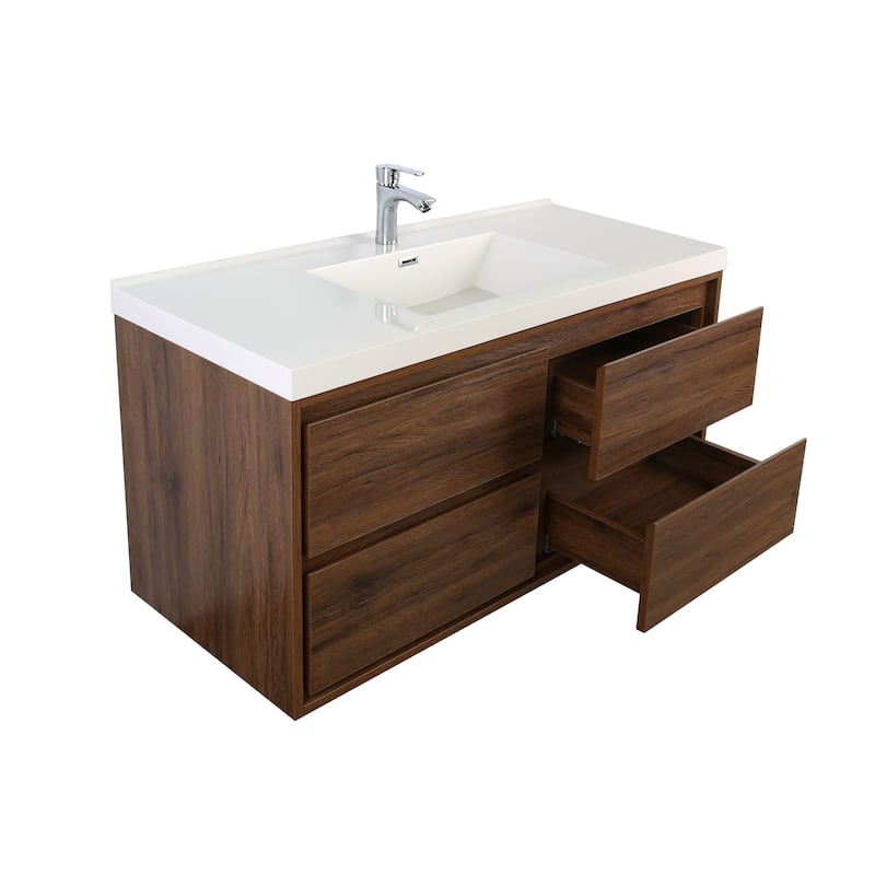 Sage 60" wall mounted bathroom vanity with single basin acrylic top