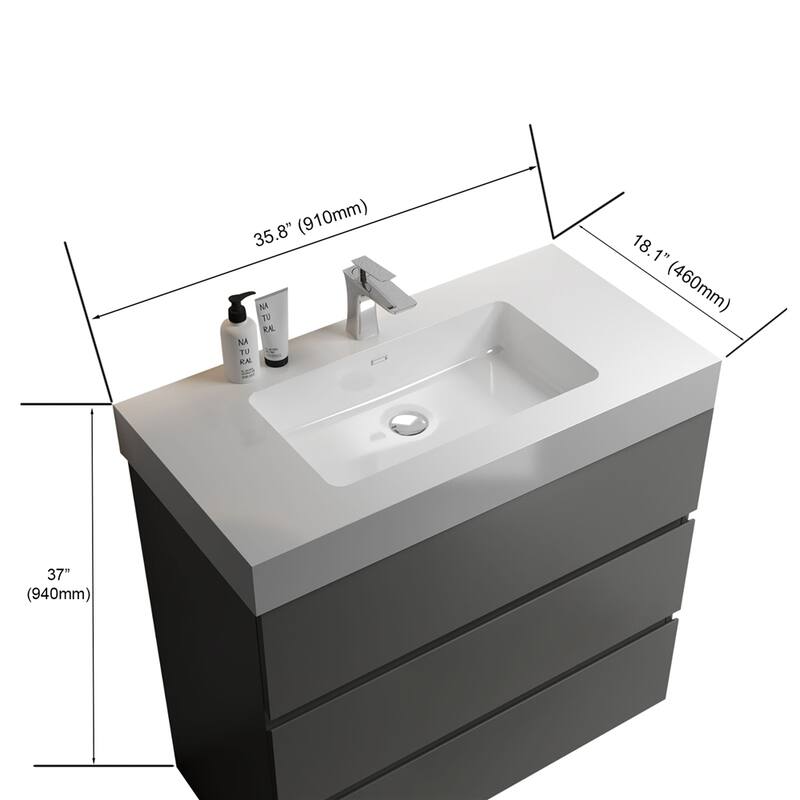 Gray Storage Freestanding Bathroom Vanity with Sink