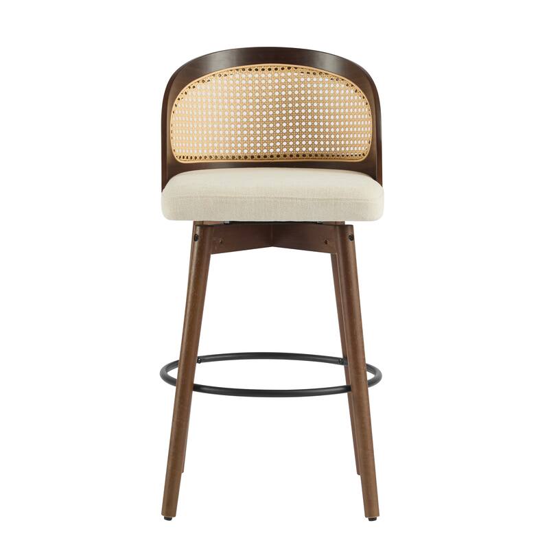 Roomfitters Como Indoor Wood Barstools with Rattan Back, PU Seat Set of 2 - Set of 2
