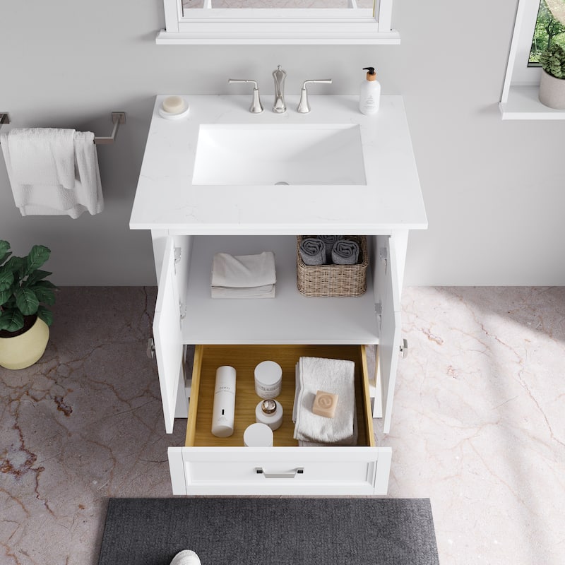 Britney 30 in. White Single Sink Bath Vanity with Carrara Quartz Top and Undermount Porcelain Sink - 30"