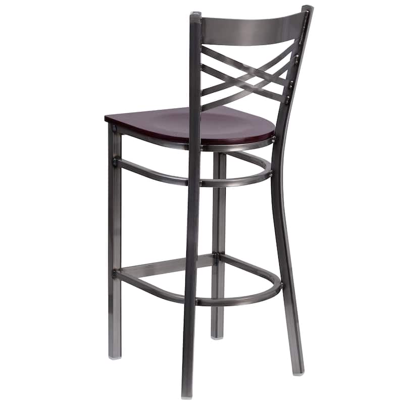 2 Pack Clear Coated ''X'' Back Metal Restaurant Barstool - 17"W x 18"D x 42.25"H