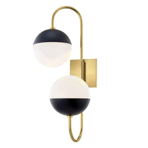 Mitzi by Hudson Valley Renee 2-light Aged Brass and Black Wall Sconce, Opal Glossy Glass