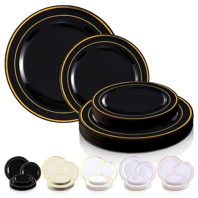 Shiny Round Edge Rim Disposable Plastic Plate Packs - Party Supplies