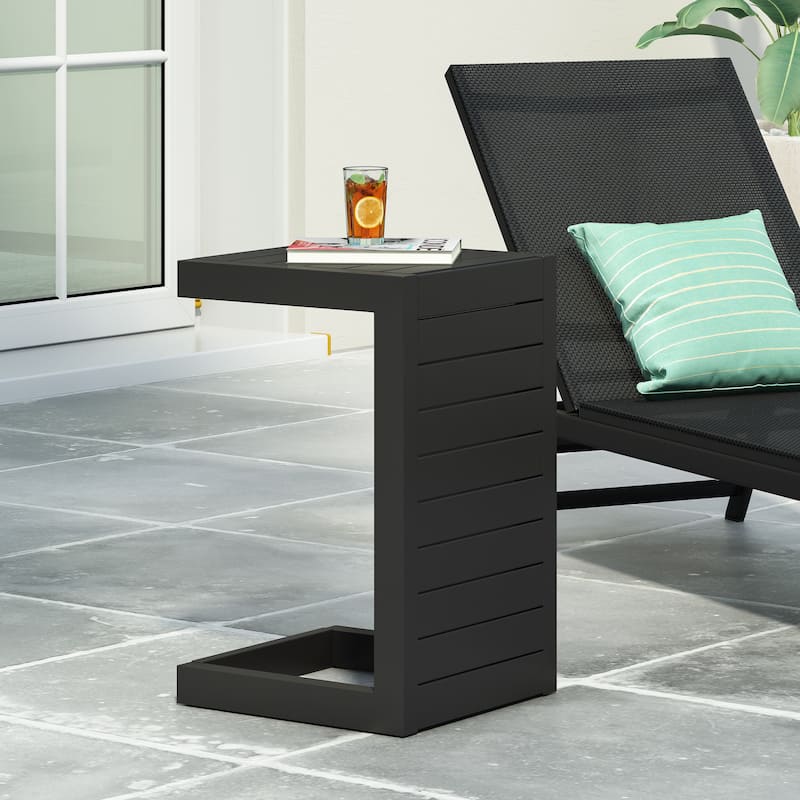 Cape Coral Outdoor C-Shape Aluminum Side Table by Christopher Knight Home - Matte Black