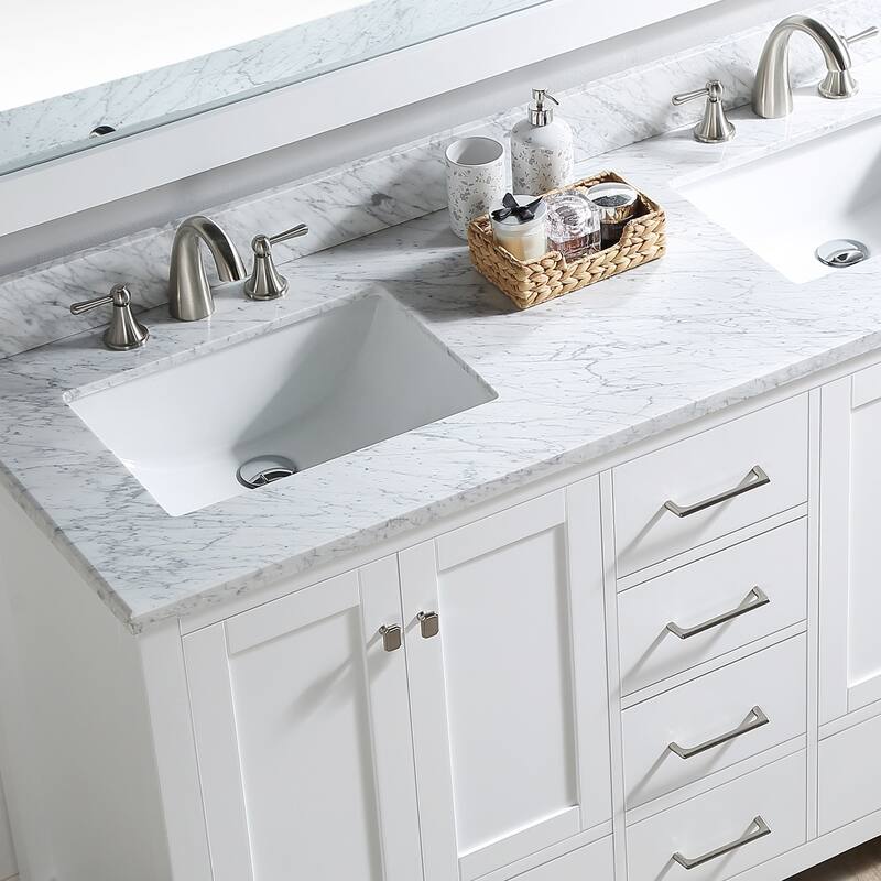 Prismatica 60 in. White Vanity with Countertop & Splash, Double Sinks