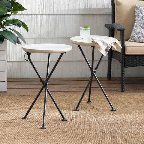 Los Feliz Outdoor Round Portable Foldable Acacia Wood Side Table (Set of 2) by Christopher Knight Home