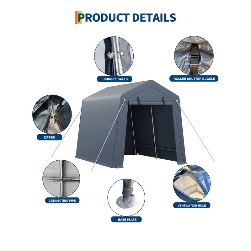 7x10 FT Portable Outdoor Storage Shed with 2 Roll-Up Zipper Doors & Vents, 240G Heavy-Duty Shelter Waterproof PE Tarp