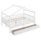 preview thumbnail 5 of 56, Full Size Wooden House Bed with Drawers, Creative Kids Bed Frame with Roof Design