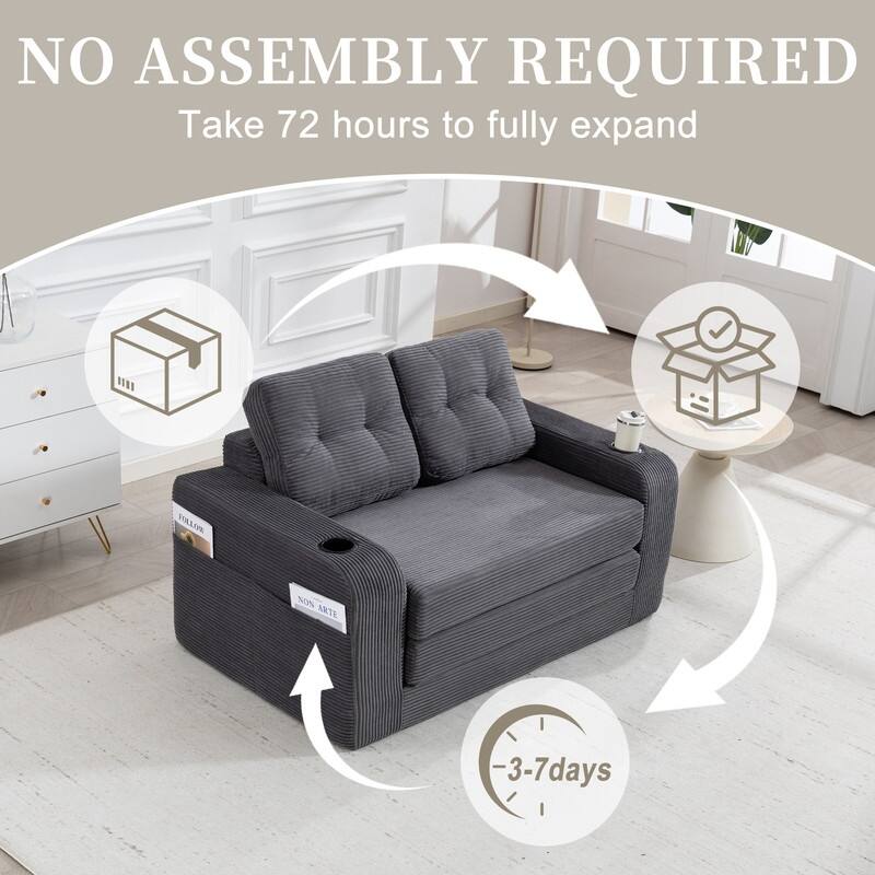 HOMEFUN 2 in 1 Convertible Sofa Bed,Corduroy Upholstered Compressed Sofa Bed for Living Room