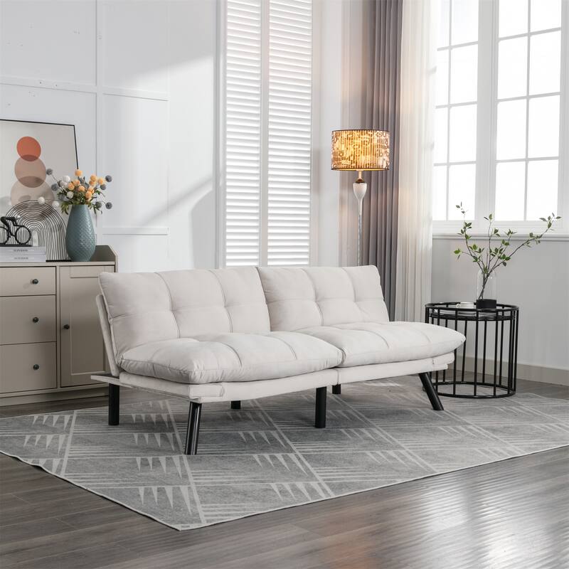 Velvet Sofa Bed with Adjustable Armrest and Backrest