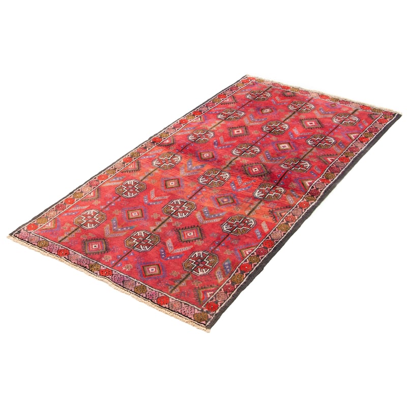 ECARPETGALLERY Hand-knotted Baluch Dark Pink Wool Rug - 3' 10" x 7' 7"