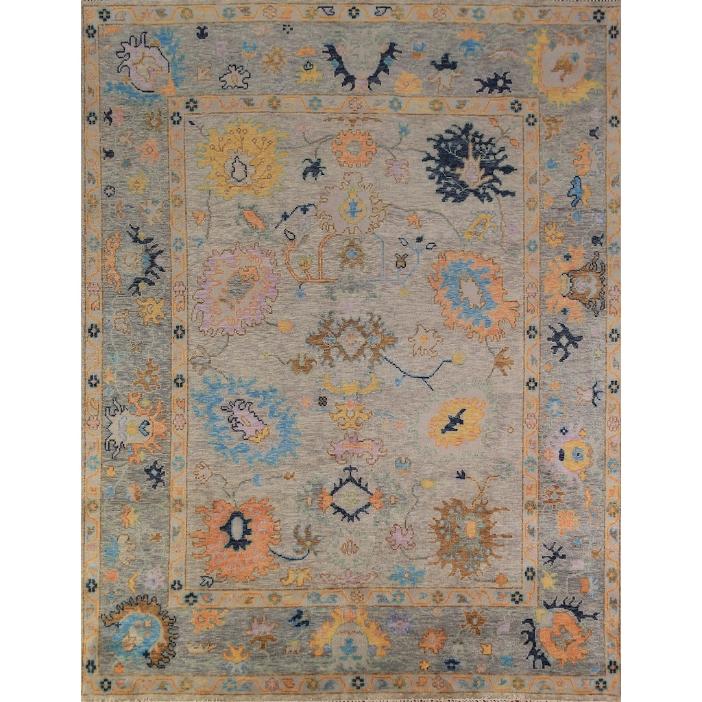 Floral Oushak Indian Area Rug Hand-Knotted Bedroom Wool Carpet - 7'10"x 9'9"