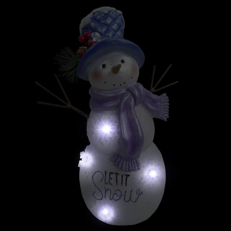 Lavender Winter "Let It Snow" Snowman Statue w/Fading LED-Sm - 14" H