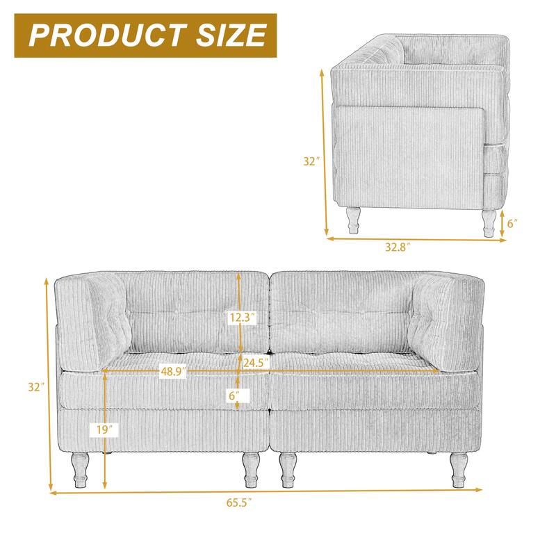 Modular Corduroy Corner Sectional Sofa Couch Set with Tufted Cushion