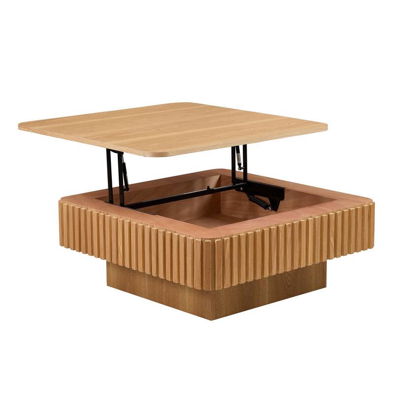 35.43 Inch Handcraft Drum Coffee Table Square Coffee Table,Lift Top Wooden Coffee Table with Hidden Storage Space