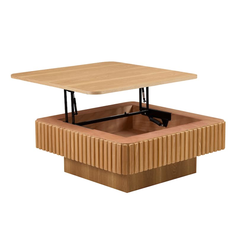 35.43 Inch Modern Handcraft Drum Coffee Table Square Coffee Table for Living Room