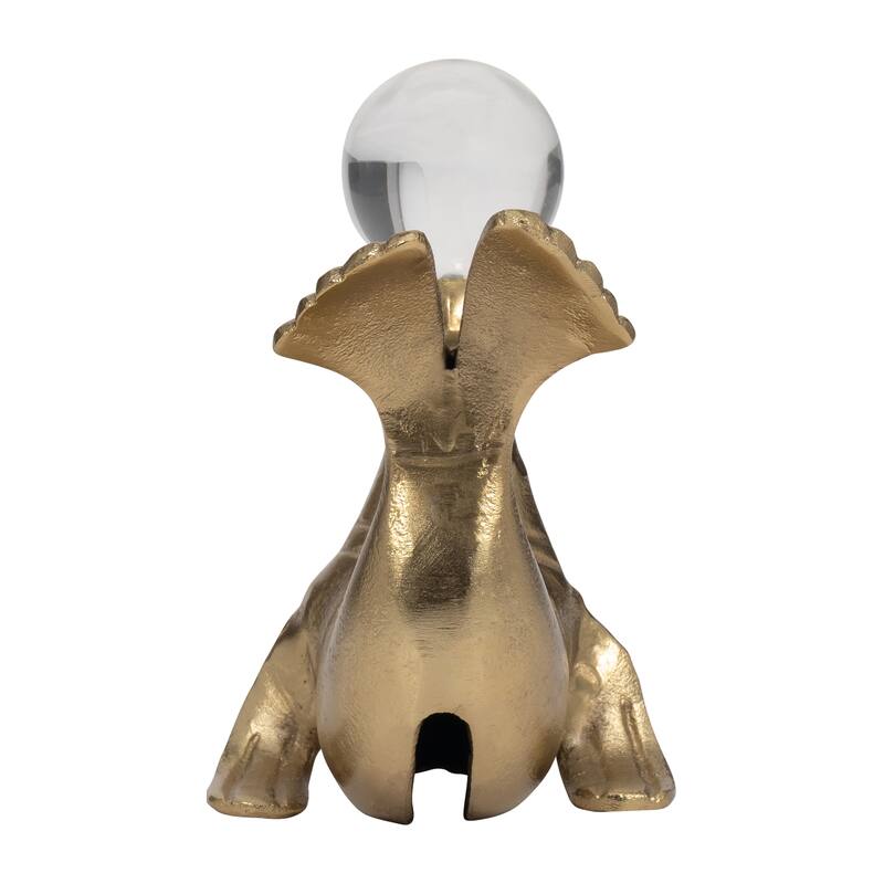 Sagebrook Home 7 Inches Gold Metal Sea Lion Figurine with Acrylic Ball - 7" x 5" x 7"