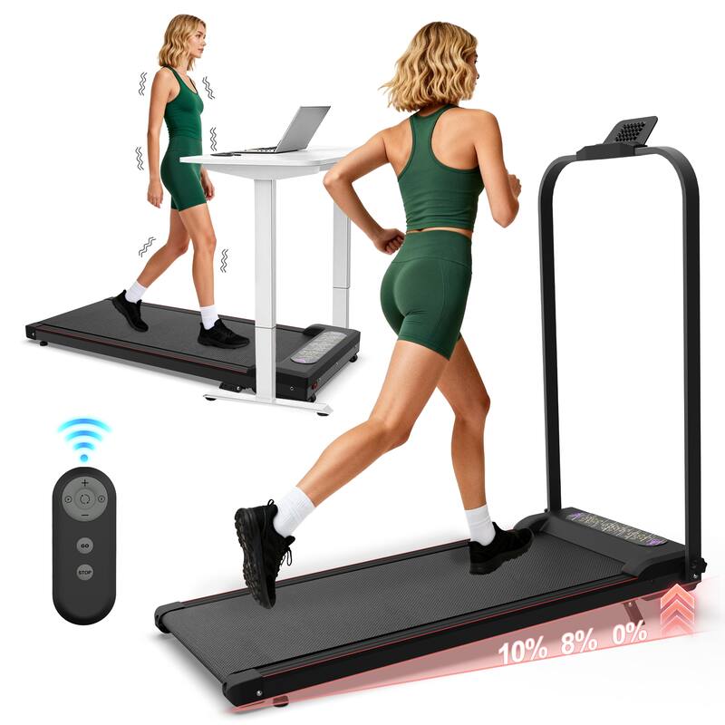 Foldable Treadmill with Handle Bar Incline, 2 in 1 Upgrade Portable Under Desk Walking Pad and Vibration Pad with Remote Control