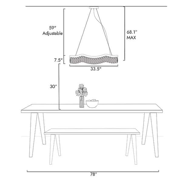 dimension image slide 0 of 2, Modern Glam 1-Light LED Crystal Chandelier Island Lights for Dining Room - W 33.5" x H 9" x D 7.9"