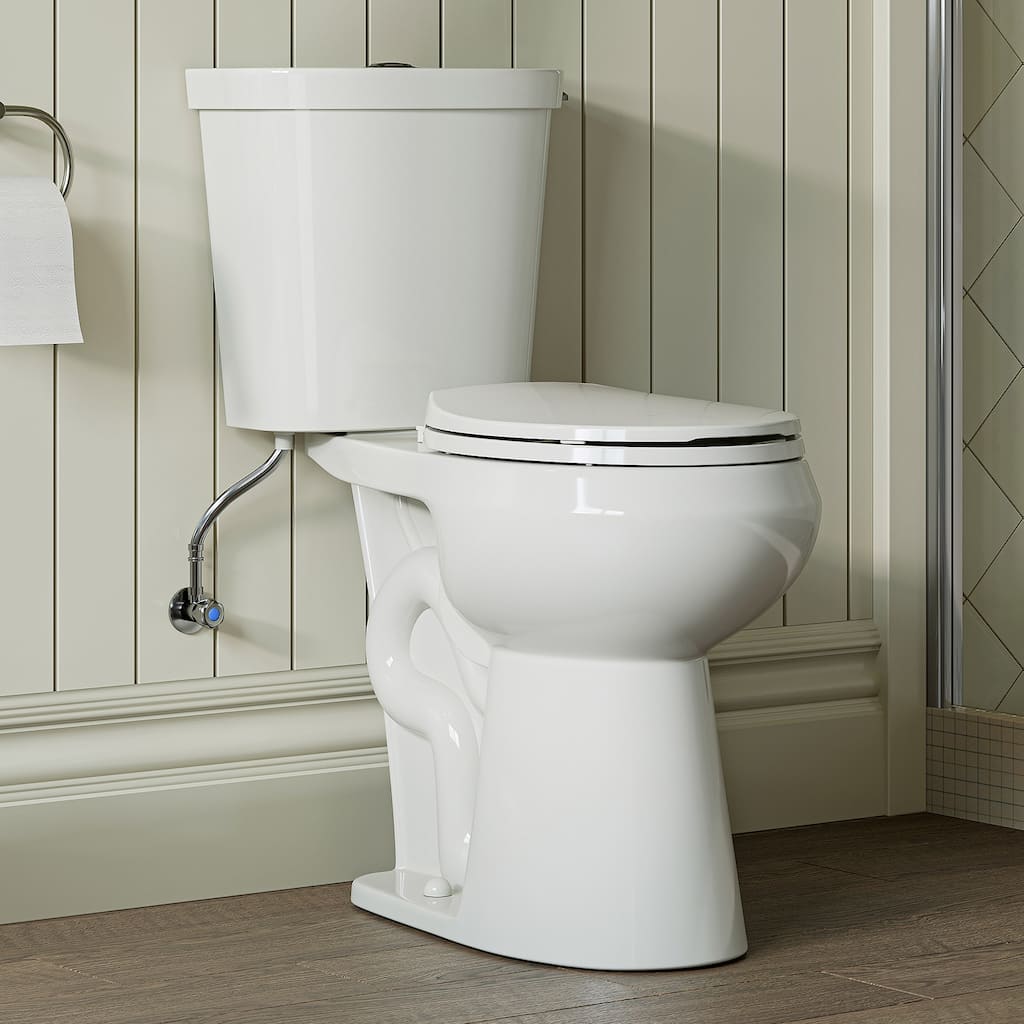 HOROW 19 Inch ADA Tall 2 Piece High Efficiency Dual Flush Round Toilet White 1.1 /1.6 GPF Strong Flush Seat Included