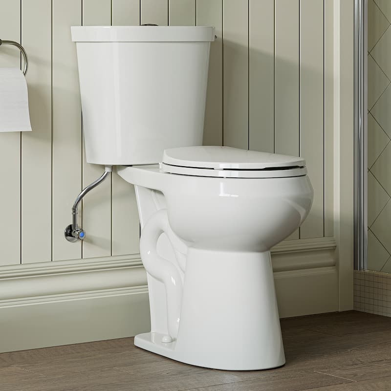 HOROW 19 Inch ADA Tall 2 Piece High Efficiency Dual Flush Round Toilet White 1.1 /1.6 GPF Strong Flush Seat Included - 19 Inch - White