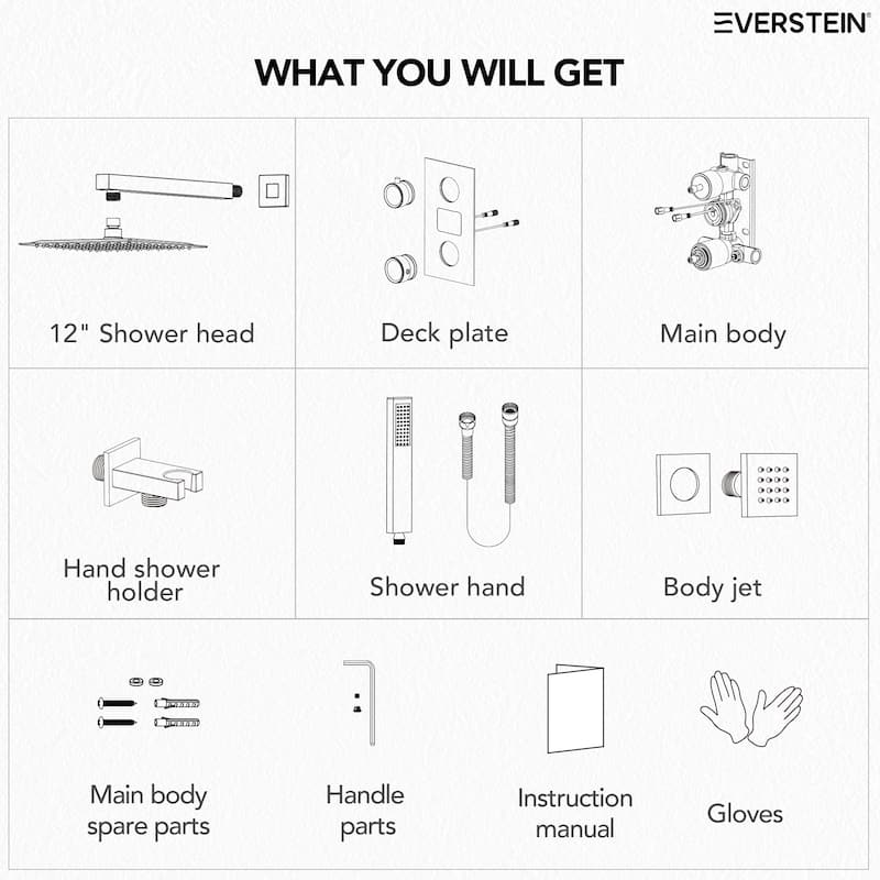 LCD Digital Display Shower System ,12" High-Pressure Rainfall Shower Head with Pressure-Balanced Valve