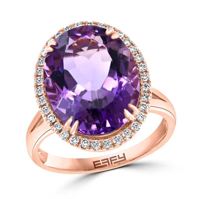 EFFY 14K Gold Diamond,Oval Amethyst Ring
