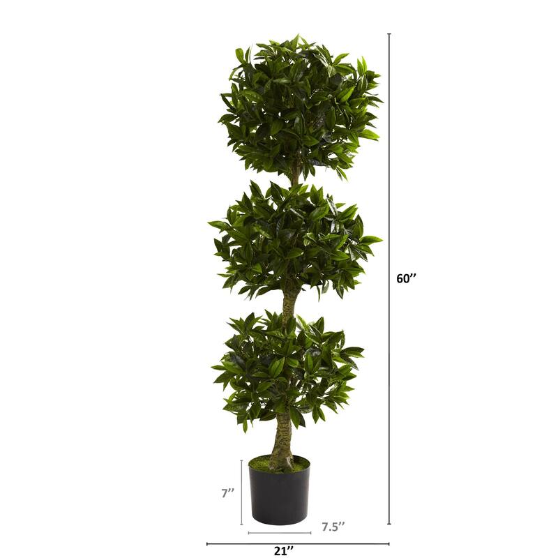 Artificial Topiary Tree 5ft Triple Bay Leaf Bush Indoor Outdoor Decor - 5ft.