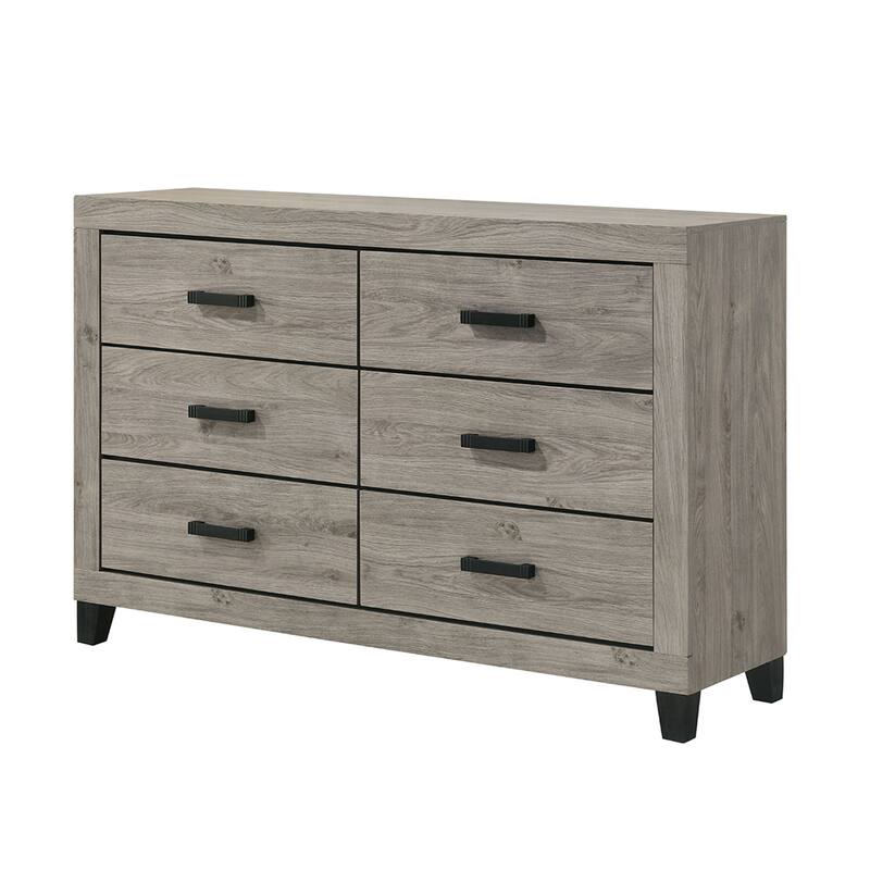 6 Drawers Wooden Nightstand with Metal Pulls in Light Gray - Light Gray - 6-drawer