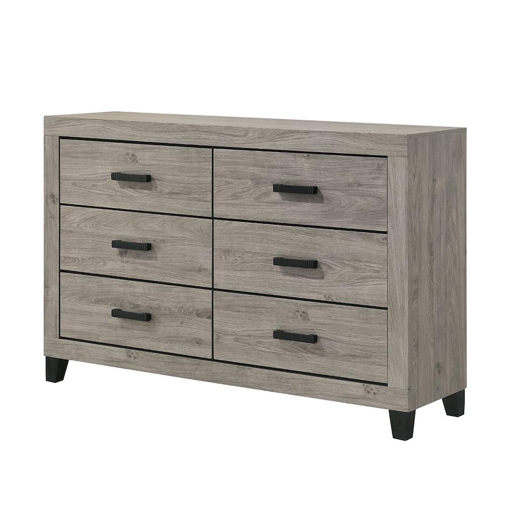 6 Drawers Wooden Nightstand with Metal Pulls in Light Gray