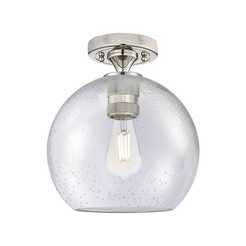 Innovations Lighting 434-1F-10-8 Crown Point Flush Mount Crown Point - Polished Nickel / Seedy