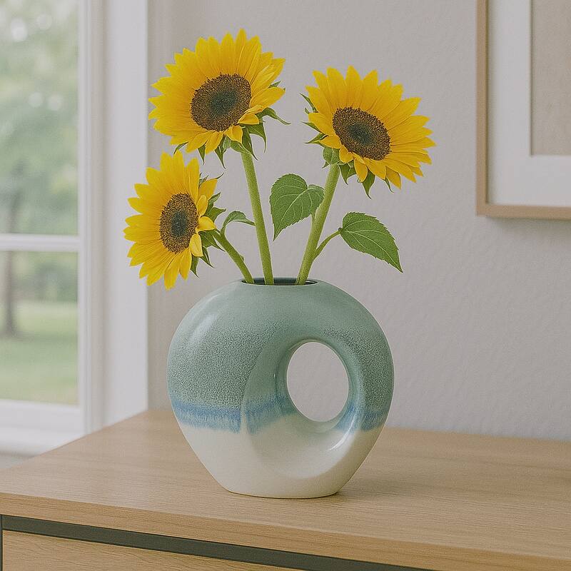 Earthenware Decorative Vase Modern Open Center Handmade Organic Shape