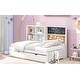preview thumbnail 9 of 31, Daybed with 4 Storage Compartment, Blackboard, Cork Board and Trundle, Wooden Captain Bed with USB Ports for Bedroom