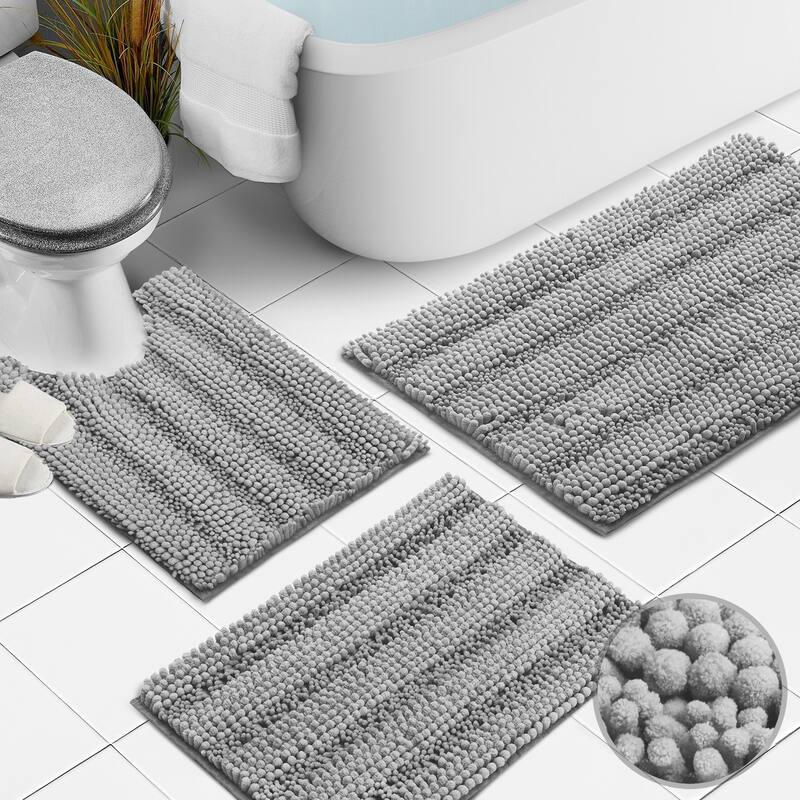 Clara Clark Chenille Extra Soft and Absorbent Bath Mat - Non Slip Fast Drying Bath Rug Set