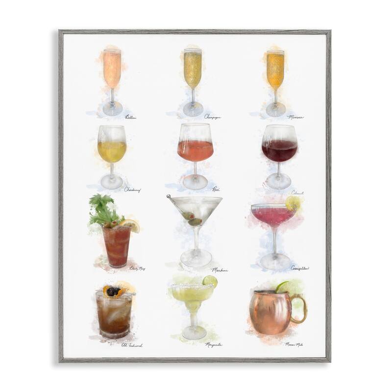 Stupell Soft Artisanal Cocktails Menu Framed Giclee Art Design By Matthew Piotrowicz - 11 x 14 - Grey