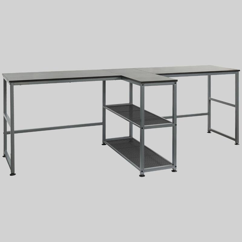Large 83" Dual Desk with 2 Storage Shelves, Spacious Double Workstation for Office Use - Black