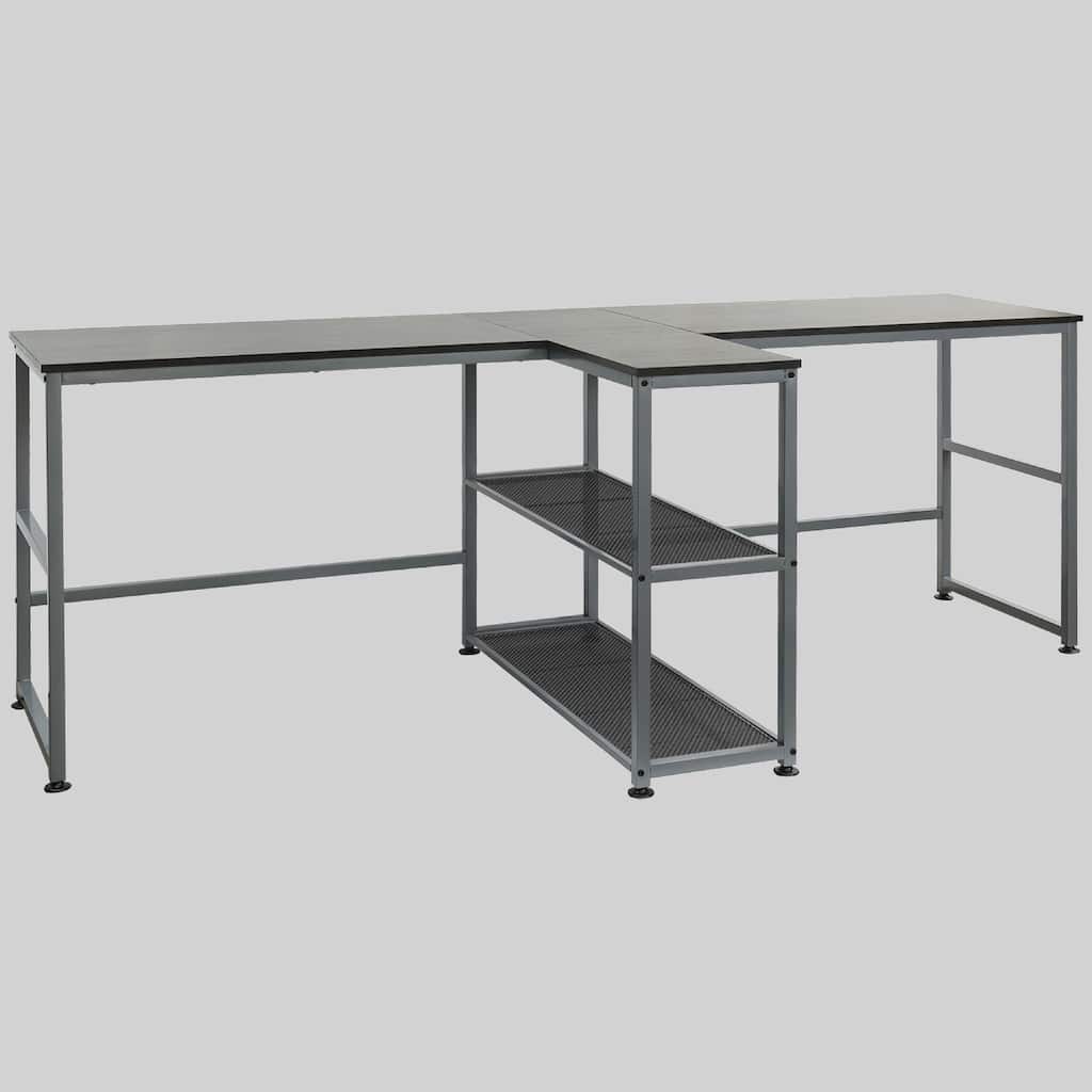 Large 83" Dual Desk with 2 Storage Shelves, Spacious Double Workstation for Office Use