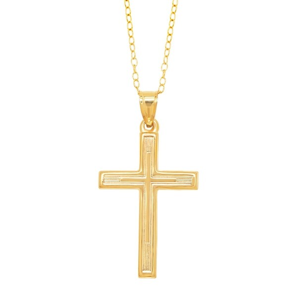 Ribbed Cross Pendant in 10K Gold on Gold-Filled Chain