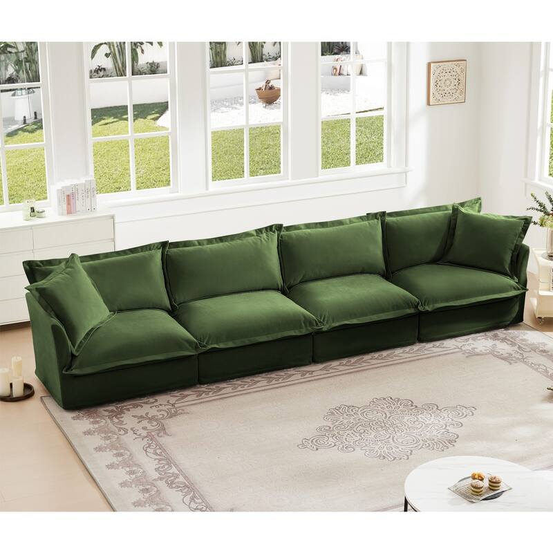 Modern 4 Seater Upholstered Sofa with 2 Pillows