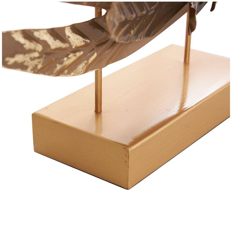 Gold Metal Wing Bird Decorative Sculpture with Gold Foil Accents and Stands (Set of 2)