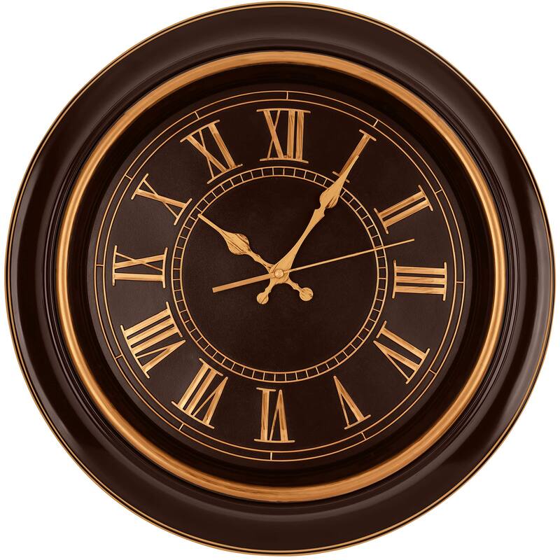 Large Wall Clock 18" Quality Quartz Silent Non Ticking, Battery Operated Fireplace, Beautiful Decorative Timeless - Brown