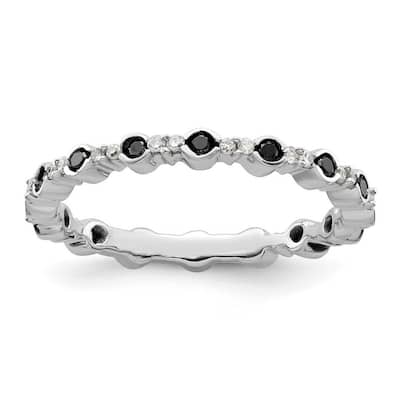 Curata 2.25mm 925 Sterling Silver Bezel Prong set Stackable Expressions Polished Black White Diamond Ring