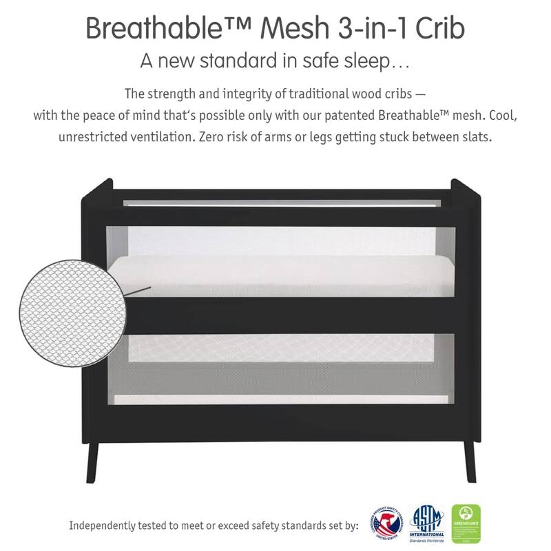 BreathableBaby Breathable Mesh 3-in-1 Convertible Crib, Greenguard Gold Certified
