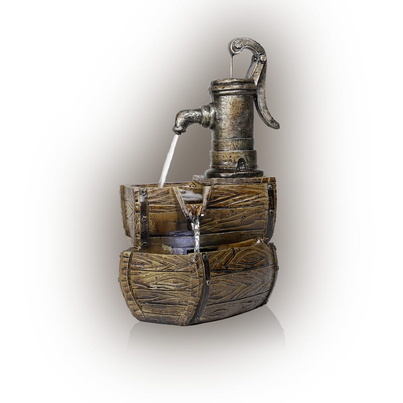 Two Tier Barrel Tabletop Fountain with White LED Lights