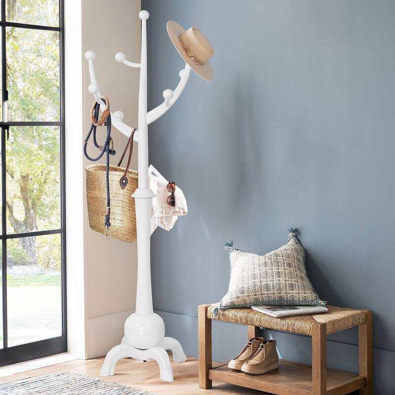 Tree-branch Rubberwood Freestanding Coat Rack with Hooks