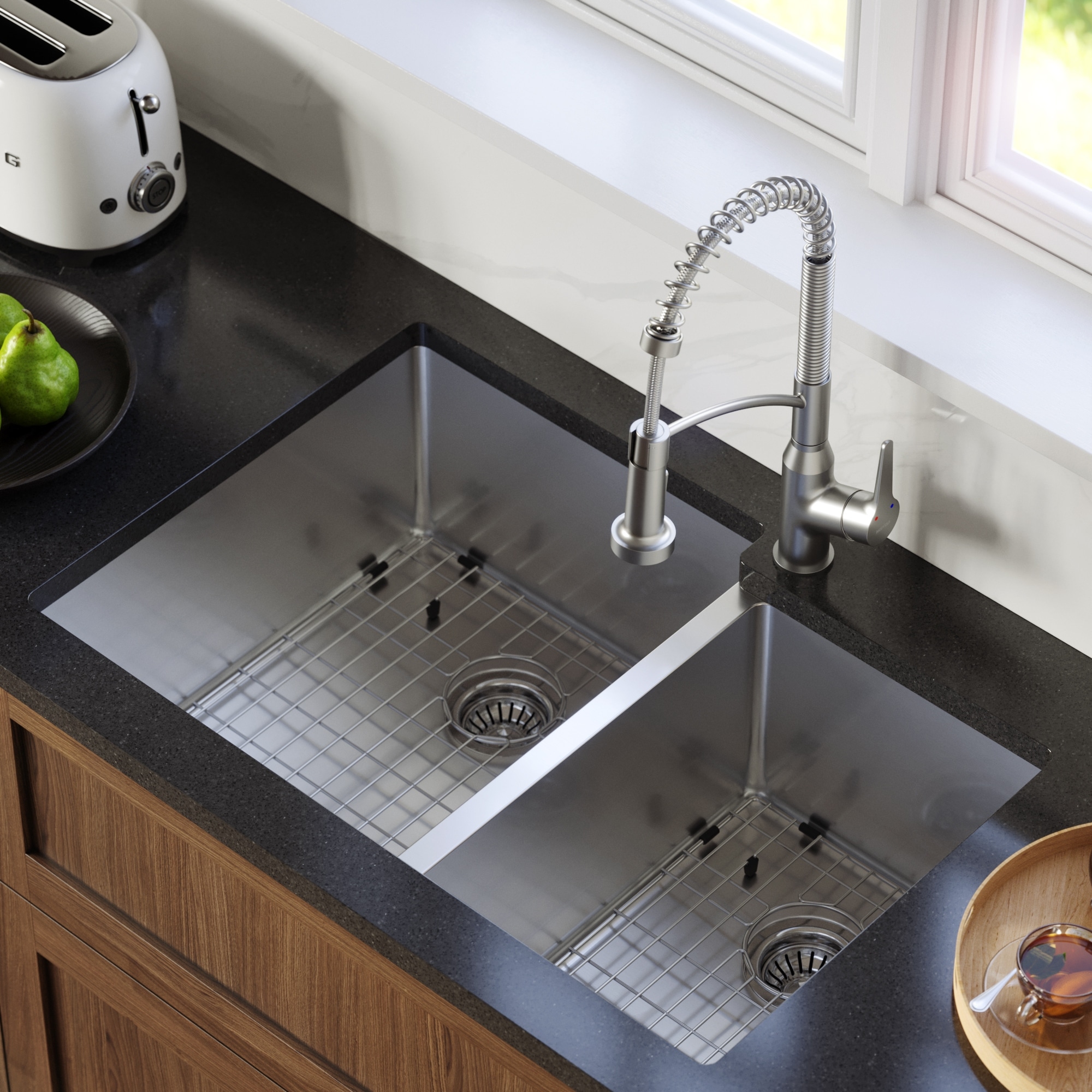 Kitchen sink with Faucet Kitchen Round sink bar Counter Gold Stainless Steel Nano sink Including Faucet and Accessories