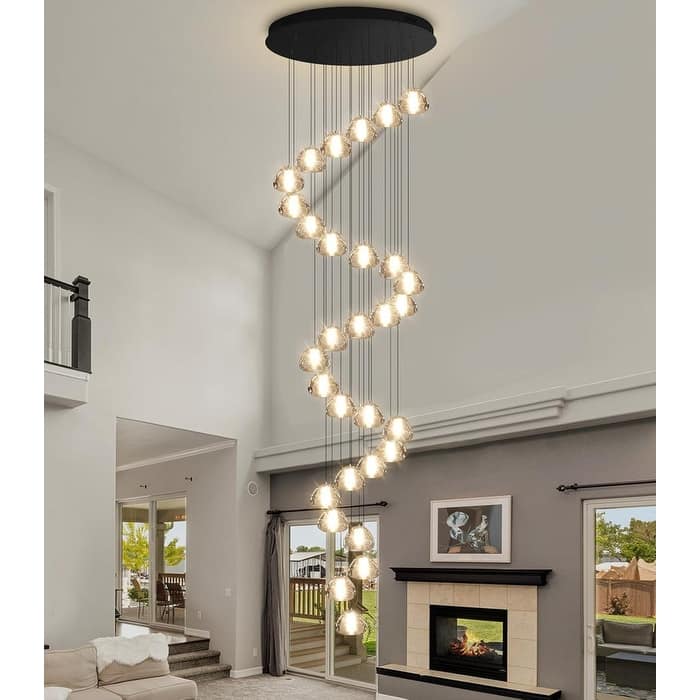 KAYLA 30-Lights Gold Modern Crystal Chandelier for Staircases, 157" Extra-Long Adjustable LED Ceiling Light