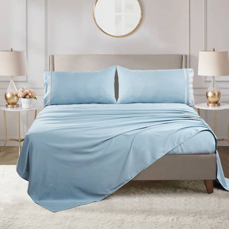 Serenta 4-piece Luxury Embroidered Bed Sheet Set - Twin - Ashley Blue