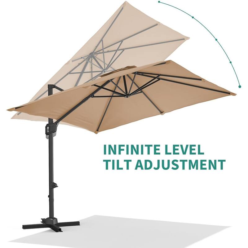 10x10ft 360° Rotation Cantilever Patio Umbrella with Base for Garden