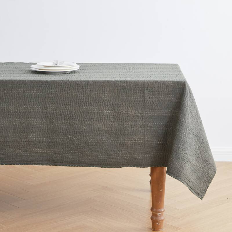 Melange Hand Stitched Kantha Reversible Green Coverlets and Shams